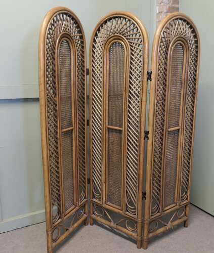 Mid Century Bamboo 3 Fold Dressing Screen, Room Divider  This is a very appealing piece