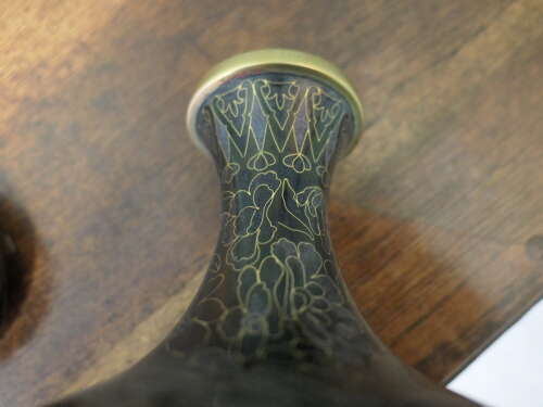 A Pair of Black Cloisonné Baluster Vases on stands
