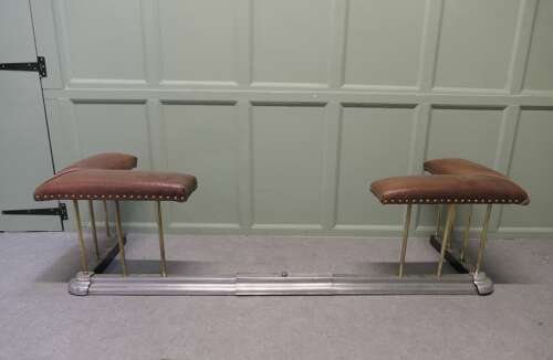Extending Steel and Leather Art Deco Club Fender, Fireside Bench