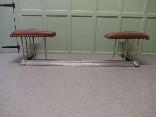 Extending Steel and Leather Art Deco Club Fender, Fireside Bench