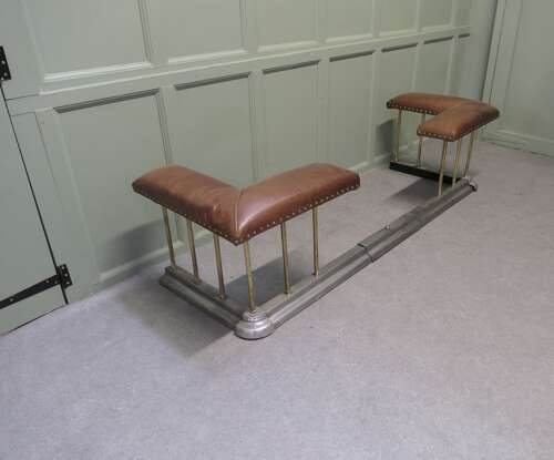Extending Steel and Leather Art Deco Club Fender, Fireside Bench