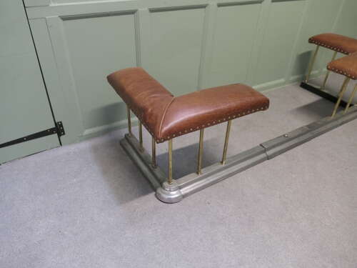 Extending Steel and Leather Art Deco Club Fender, Fireside Bench