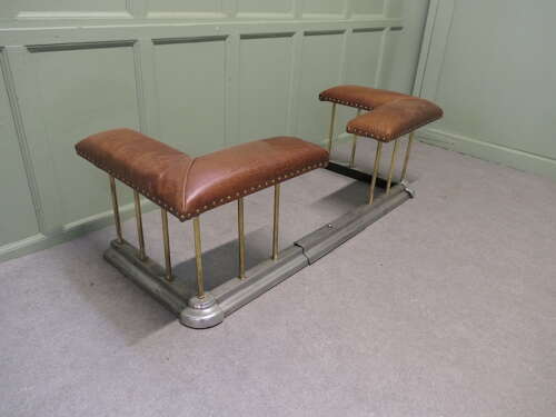 Extending Steel and Leather Art Deco Club Fender, Fireside Bench
