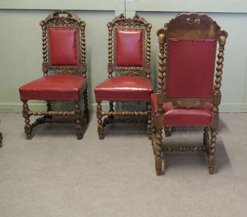 Set of 5 19th Century Black-forest Carved Oak Dining Chairs  These are beautifully carved