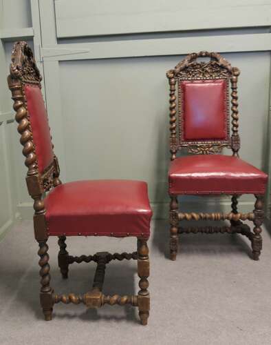 Set of 5 19th Century Black-forest Carved Oak Dining Chairs  These are beautifully carved