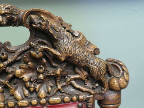 Set of 5 19th Century Black-forest Carved Oak Dining Chairs  These are beautifully carved