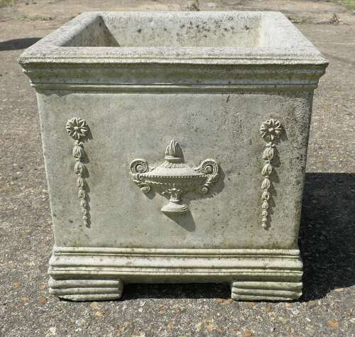 Well Weathered Large Square Garden Planter  This is a good piece it is set on chunky feet