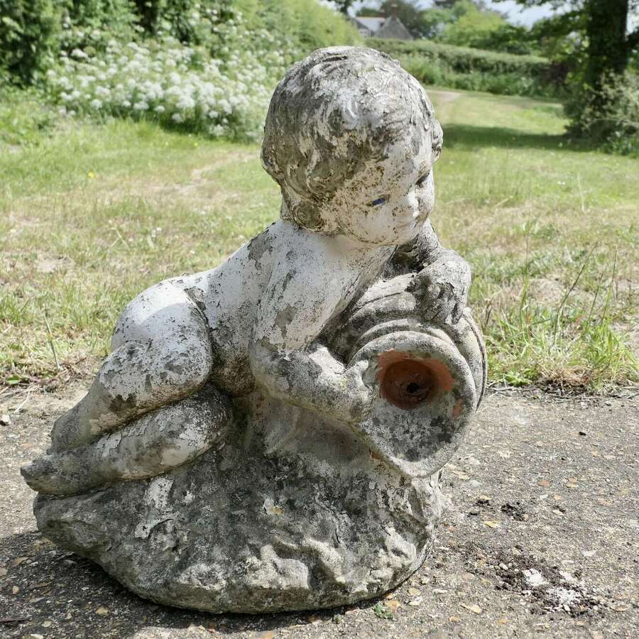 Garden Statue of a Cherub Holding an Urn Water Feature  A lovely little piece well weather
