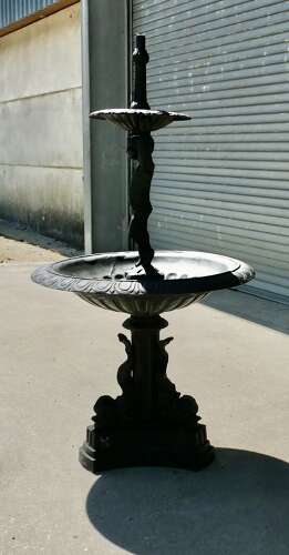 Black Cast Iron Fountain with Cherub Boy A good piece in a classical style with dolphins