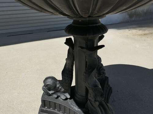 Black Cast Iron Fountain with Cherub Boy A good piece in a classical style with dolphins