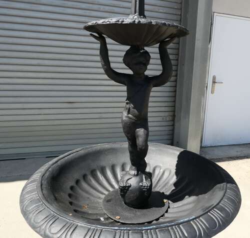 Black Cast Iron Fountain with Cherub Boy A good piece in a classical style with dolphins