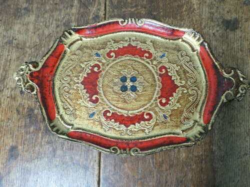 Carved and Gold and Red Painted Italian Sideboard Tray  A very attractive piece