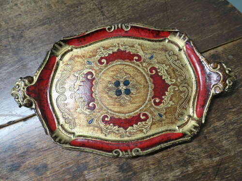 Carved and Gold and Red Painted Italian Sideboard Tray  A very attractive piece