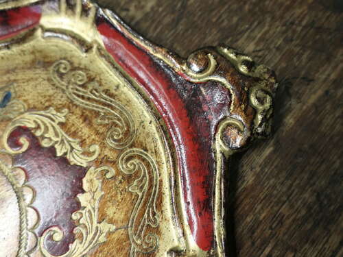 Carved and Gold and Red Painted Italian Sideboard Tray  A very attractive piece