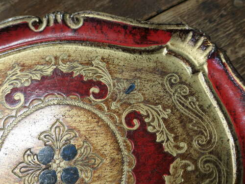 Carved and Gold and Red Painted Italian Sideboard Tray  A very attractive piece