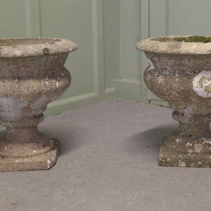 Pair of Mid 20th Century Weathered Cast Stone Garden Planters  A good pair of 20th century