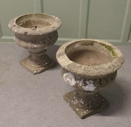 Pair of Mid 20th Century Weathered Cast Stone Garden Planters A good pair of 20th century