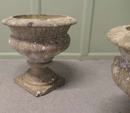 Pair of Mid 20th Century Weathered Cast Stone Garden Planters A good pair of 20th century
