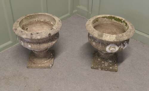 Pair of Mid 20th Century Weathered Cast Stone Garden Planters A good pair of 20th century