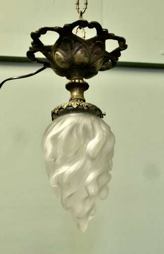 Arts & Crafts Brass Ceiling Light with Flame Glass Shade This wonderful piece is made in