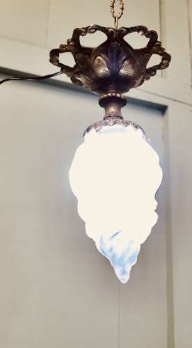 Arts & Crafts Brass Ceiling Light with Flame Glass Shade This wonderful piece is made in