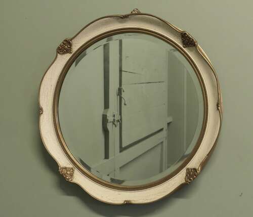French Round Art Deco Wall Mirror in Gilt and Cream    This very attractive Mirror has a