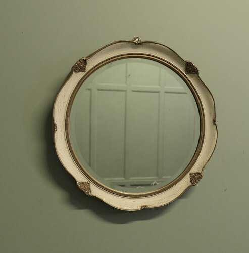 French Round Art Deco Wall Mirror in Gilt and Cream This very attractive Mirror has a