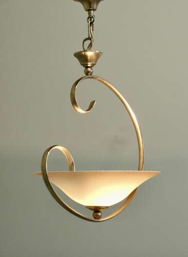 Asymmetrical Modernist Brass and Glass Ceiling Light   A bizarre design