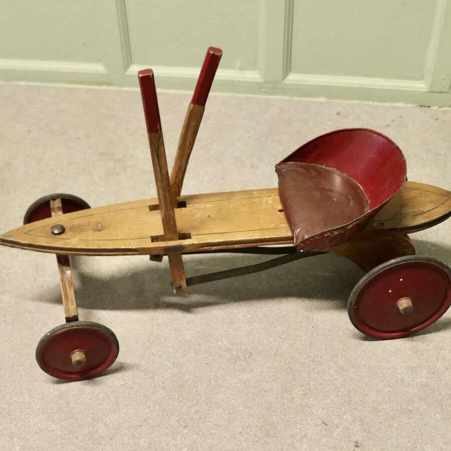 A 1930s Pericl&egrave;s Wooden Tricycle Antique Wooden Hand Operated Children's Car