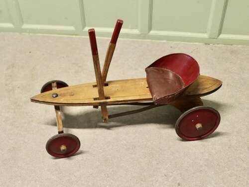A 1930s Periclès Wooden Tricycle Antique Wooden Hand Operated Children's Car