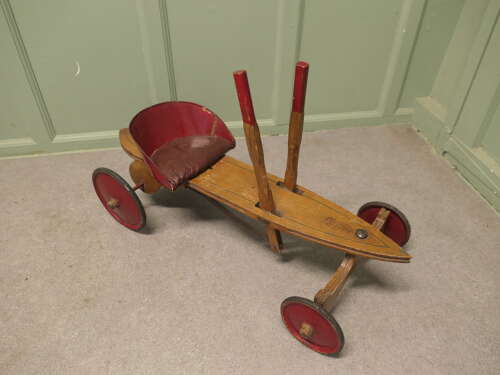A 1930s Periclès Wooden Tricycle Antique Wooden Hand Operated Children's Car
