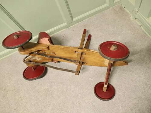 A 1930s Periclès Wooden Tricycle Antique Wooden Hand Operated Children's Car