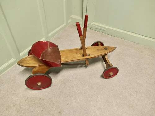 A 1930s Periclès Wooden Tricycle Antique Wooden Hand Operated Children's Car
