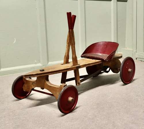 A 1930s Periclès Wooden Tricycle Antique Wooden Hand Operated Children's Car