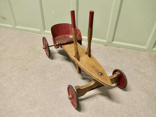 A 1930s Periclès Wooden Tricycle Antique Wooden Hand Operated Children's Car
