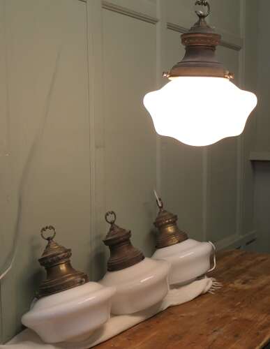 Set of 4 Industrial Ceiling Lights  This is a set of 4 1930s Industrial Style Opalescent