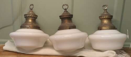 Set of 4 Industrial Ceiling Lights  This is a set of 4 1930s Industrial Style Opalescent