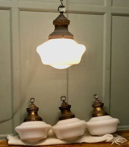 Set of 4 Industrial Ceiling Lights  This is a set of 4 1930s Industrial Style Opalescent
