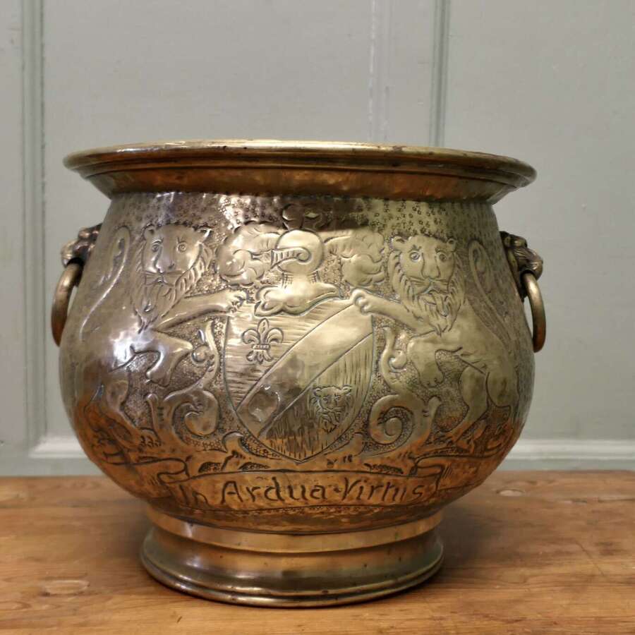 19th Century Gothic Brass Jardiniere with Shields   This is a very old piece it is decorat