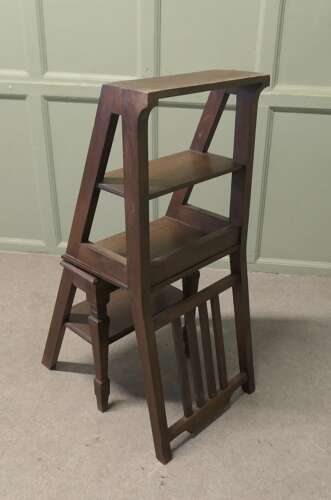 Edwardian Metamorphic Library Steps or Chair Ladder        A very useful piece