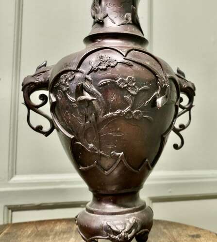 A Pair of Large Japanese Bronze Vases, Meiji Period