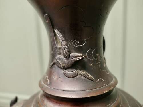 A Pair of Large Japanese Bronze Vases, Meiji Period
