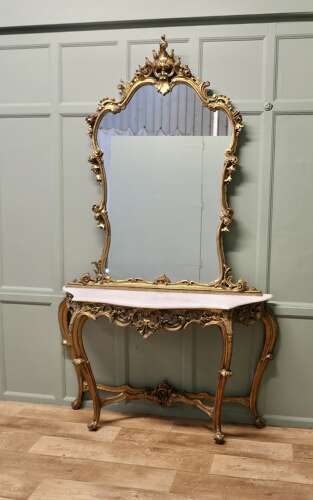 19th Century Italian Console Table and Mirror Set  A very rare and beautiful set, complete