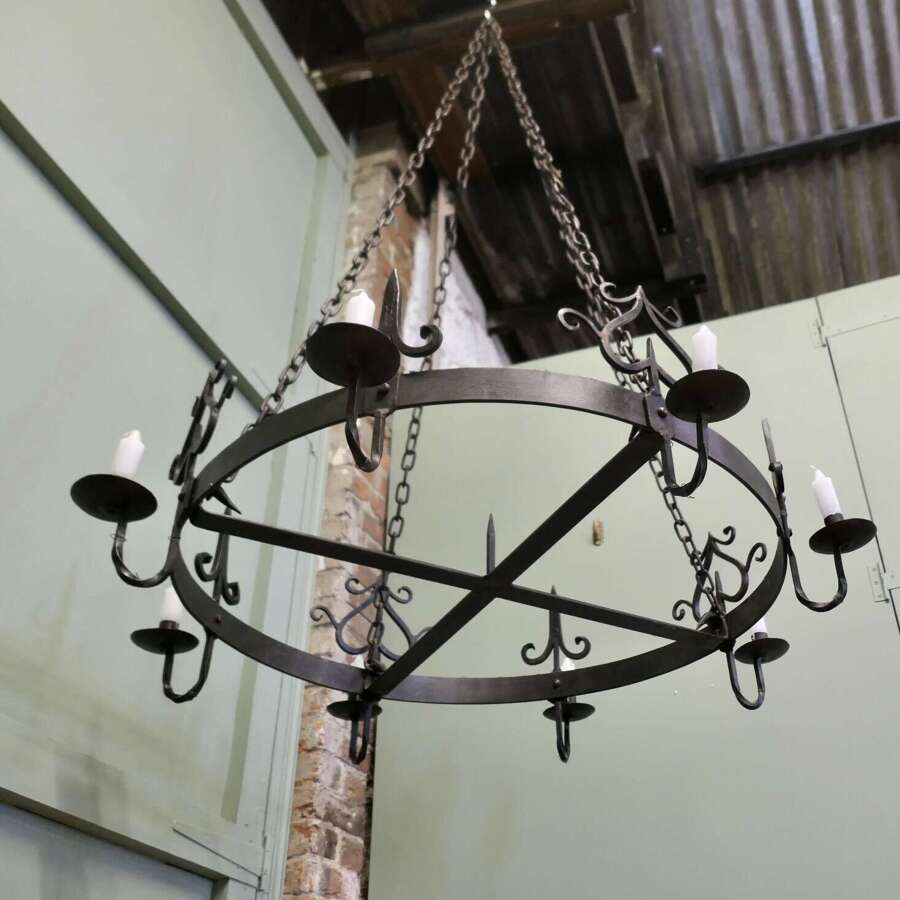 Enormous French Gothic Castle Chandelier (Candelier)  This very large and heavy circular