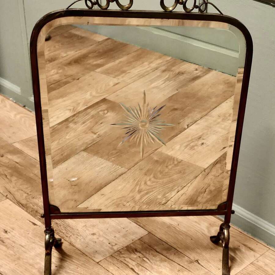 A Fine Quality Art Deco Brass and Sunburst Mirror Fire Screen  This is a decorative Fire S