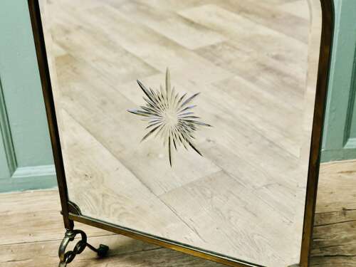 A Fine Quality Art Deco Brass and Sunburst Mirror Fire Screen This is a decorative Fire S
