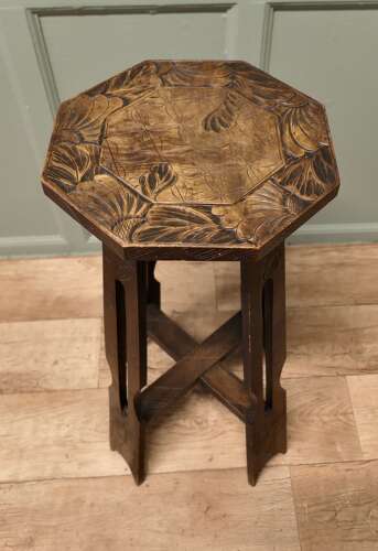 Liberty & Co Arts and Crafts Carved Elm Octagonal Plant Stand This piece is being offer