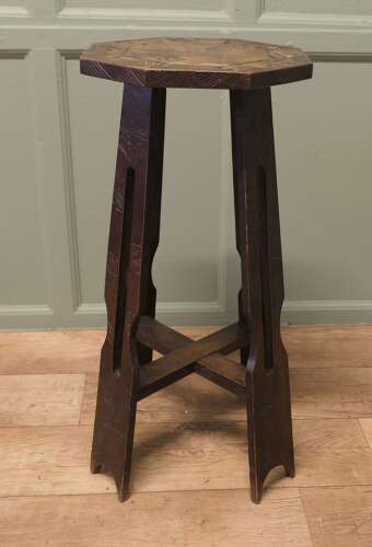 Liberty & Co Arts and Crafts Carved Elm Octagonal Plant Stand This piece is being offer