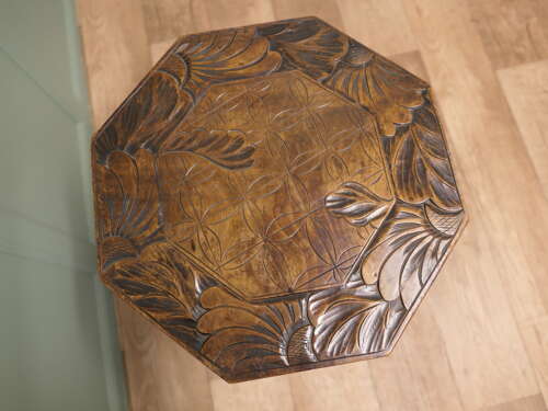 Liberty & Co Arts and Crafts Carved Elm Octagonal Plant Stand This piece is being offer