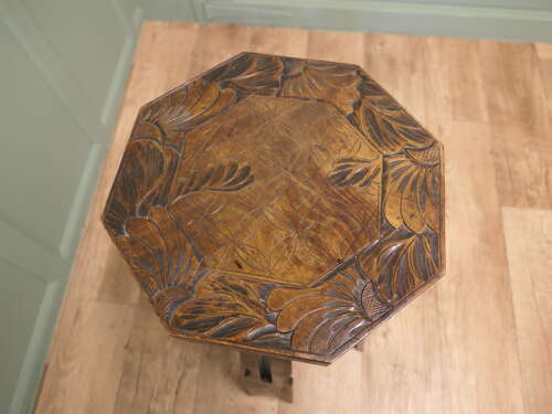 Liberty & Co Arts and Crafts Carved Elm Octagonal Plant Stand This piece is being offer